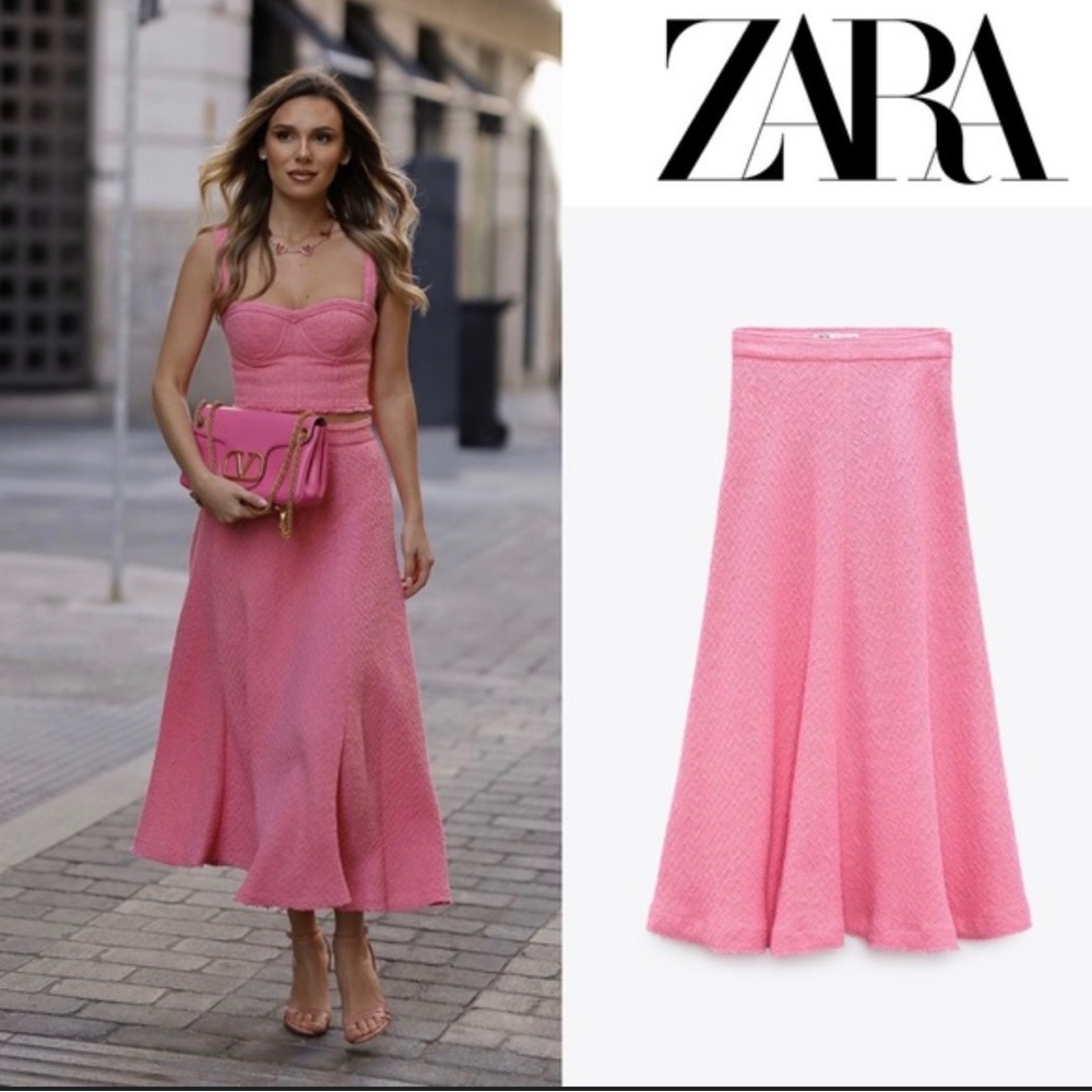 SKIRT - ZARA BARBIE PINK LONG TEXTURED SKIRT NWT